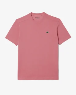 T-shirt rosa mezza manica con logo coccodrillo ricamato