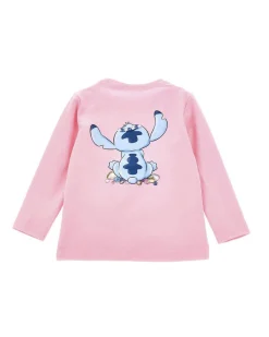 T-Shirt rosa Monnalisa a maniche lunghe con stampa Stitch e strass fronte e retro