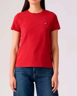 T-shirt rossa Levi's® in cotone con micro logo Batwing ricamato sul petto