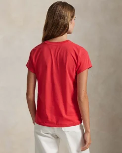 T-shirt rossa Polo Ralph Lauren in cotone a maniche corte con logo ricamato a contrasto sul petto