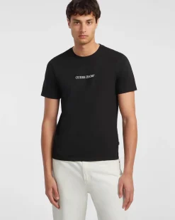 T-shirt slim mezza manica Guess Jeans nera in puro cotone con logo scritta