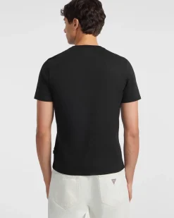 T-shirt slim mezza manica Guess Jeans nera in puro cotone con logo scritta