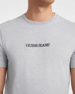 T-shirt slim mezza manica Guess Jeans grigia in puro cotone con logo scritta
