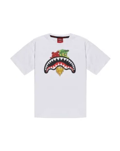 T-shirt Sprayground bianco con bocca e personaggi icon