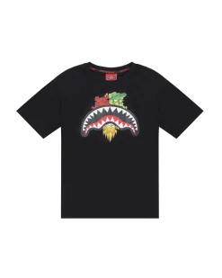 T-shirt Sprayground nera con bocca e personaggi icon