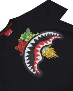 T-shirt Sprayground nera con bocca e personaggi icon