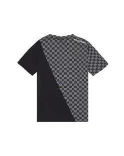 T-shirt Sprayground nera e grigia checkered con cosmo e alieno