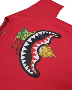 T-shirt Sprayground rossa con bocca e personaggi icon