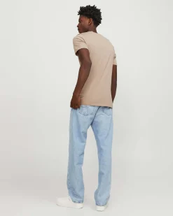 T-shirt tinta unita beige regular-fit in puro cotone con scollo a giro