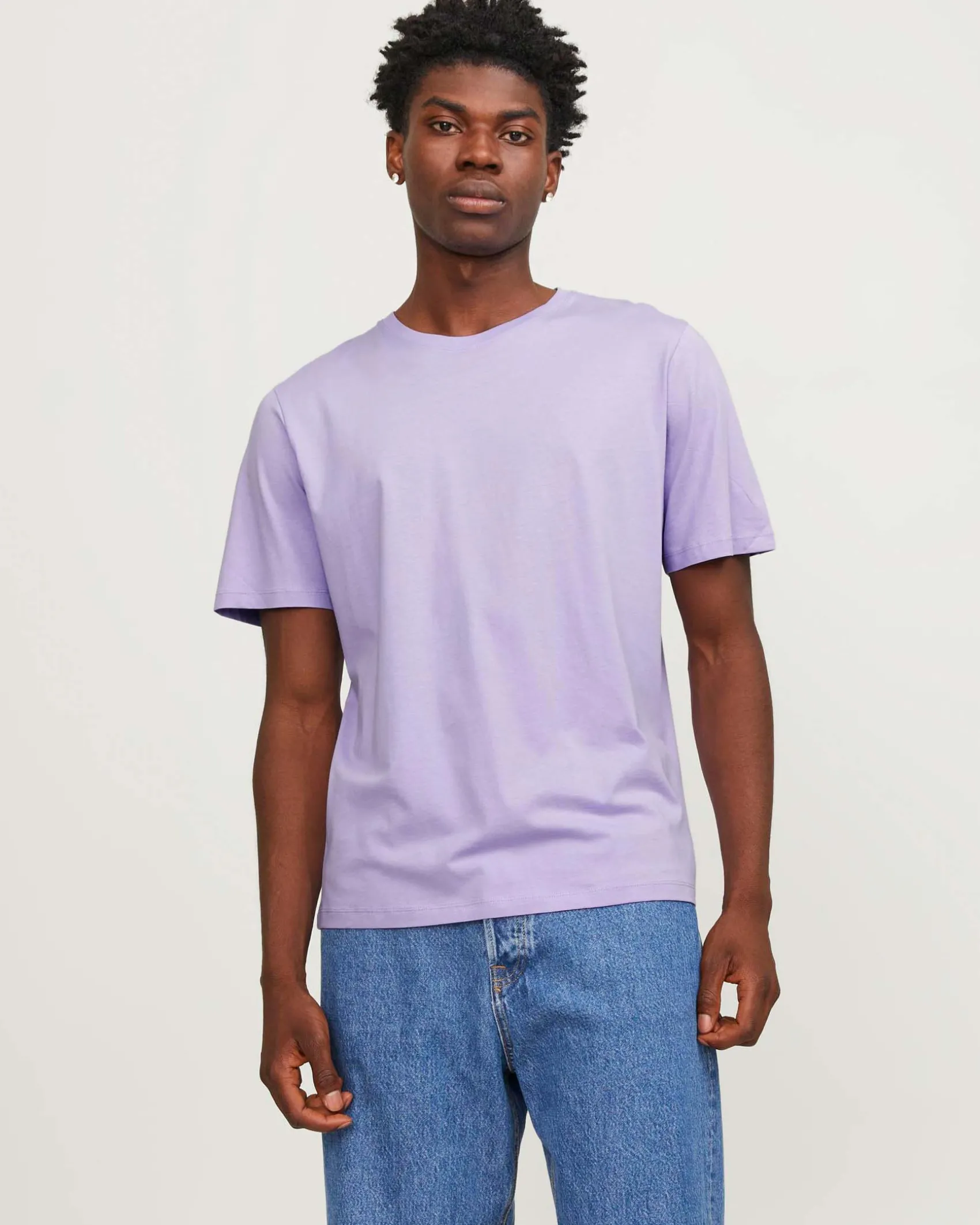 T-shirt tinta unita color lilla regular-fit in puro cotone con scollo a giro