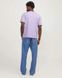 T-shirt tinta unita color lilla regular-fit in puro cotone con scollo a giro