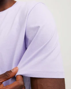 T-shirt tinta unita color lilla regular-fit in puro cotone con scollo a giro