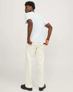 T-shirt tinta unita color acqua regular-fit in puro cotone con scollo a giro