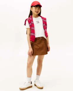 T-shirt Tommy Hilfiger bianca in puro cotone a maniche corte con logo strass