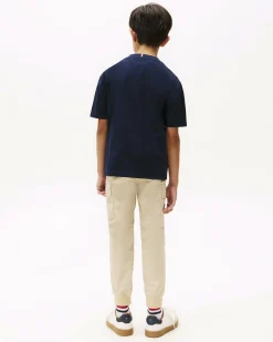 T-shirt Tommy Hilfiger blu in puro cotone con bandiera logo spennellata