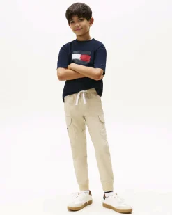 T-shirt Tommy Hilfiger blu in puro cotone con bandiera logo spennellata