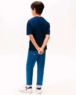 T-shirt Tommy Hilfiger blu in puro cotone con mini bandiera logo