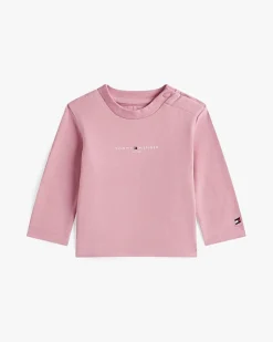 T-shirt Tommy Hilfiger rosa in misto cotone a maniche lunghe e scritta logo
