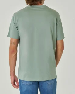 T-shirt verde acqua mezza manica tinta unita con logo piccolo stampato sul petto
