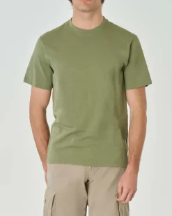 T-shirt verde militare mezza manica in jersey di cotone fiammato