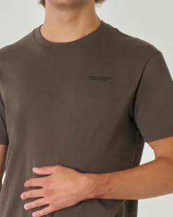 T-shirt verde militare mezza manica tinta unita con logo piccolo stampato sul petto