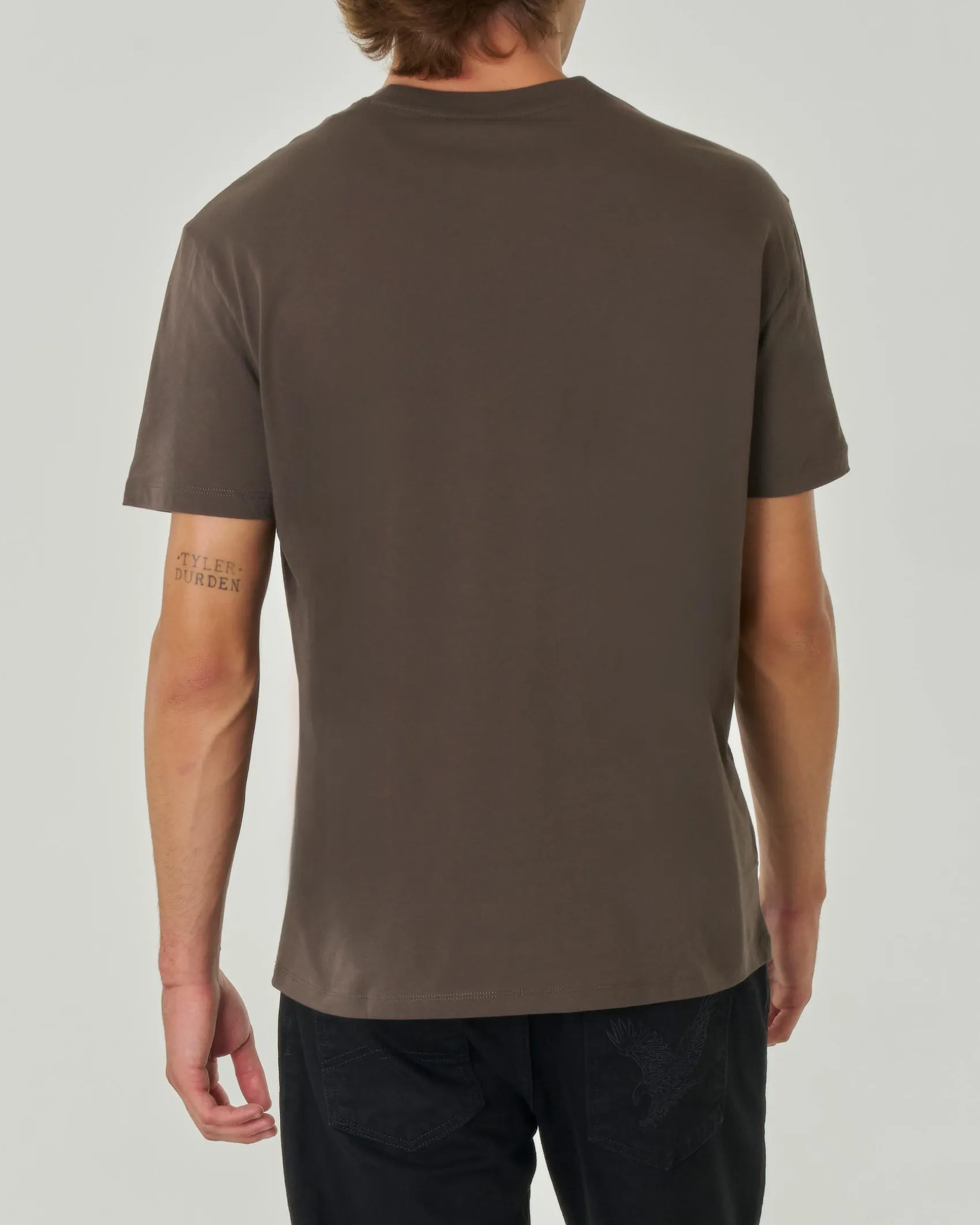 T-shirt verde militare mezza manica tinta unita con logo piccolo stampato sul petto
