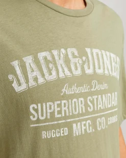 T-shirt verde militare regular-fit in puro cotone con stampa logo frontale