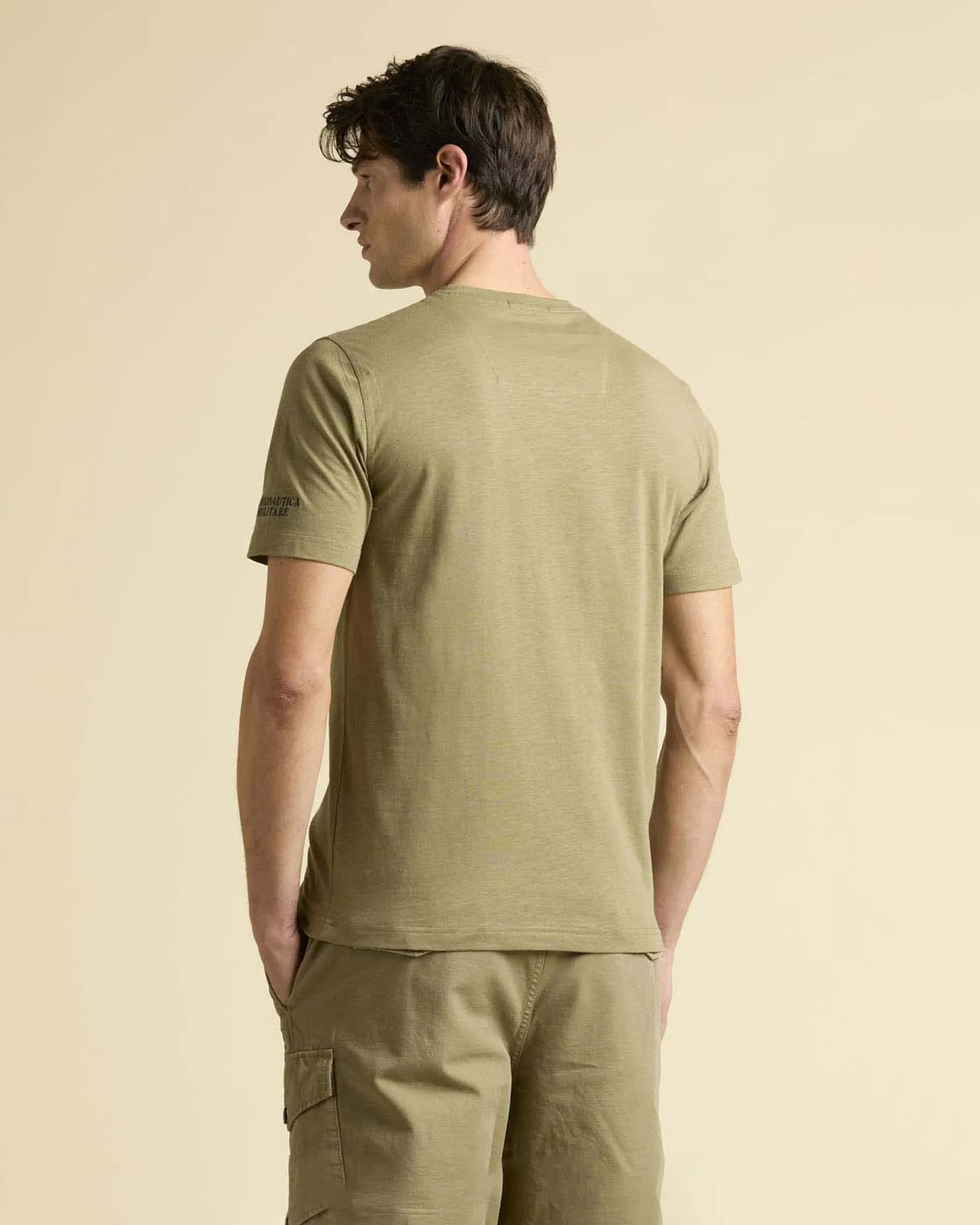 T-shirt verde salvia mezza manica Aeronautica Militare con stampa aereo