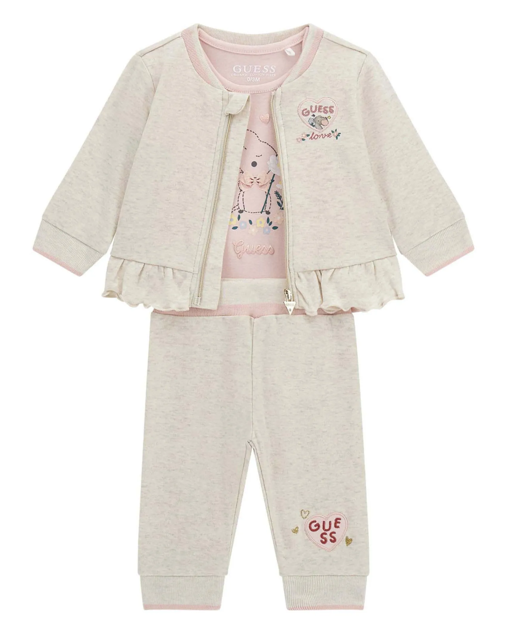 Tuta Guess con body in puro cotone beige e rosa