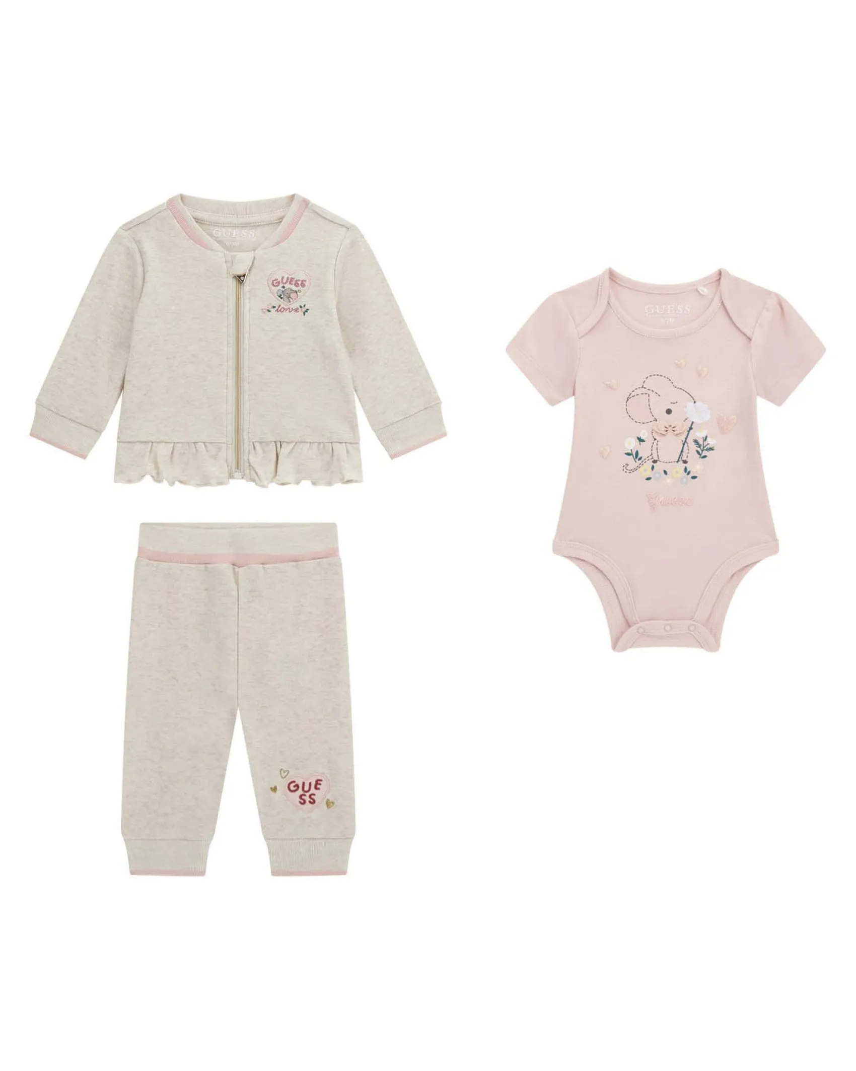 Tuta Guess con body in puro cotone beige e rosa