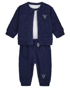 Tuta Guess con body in ciniglia di puro cotone blu e bianco