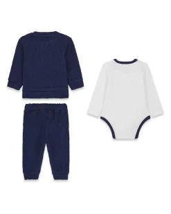 Tuta Guess con body in ciniglia di puro cotone blu e bianco