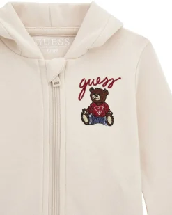 Tuta Guess in puro cotone color panna e body con orsetto
