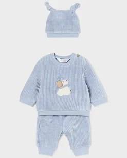 Tuta Mayoral azzurra in misto cotone stretch in velluto a costine a tre pezzi