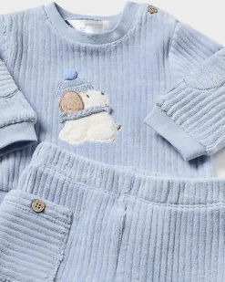 Tuta Mayoral azzurra in misto cotone stretch in velluto a costine a tre pezzi