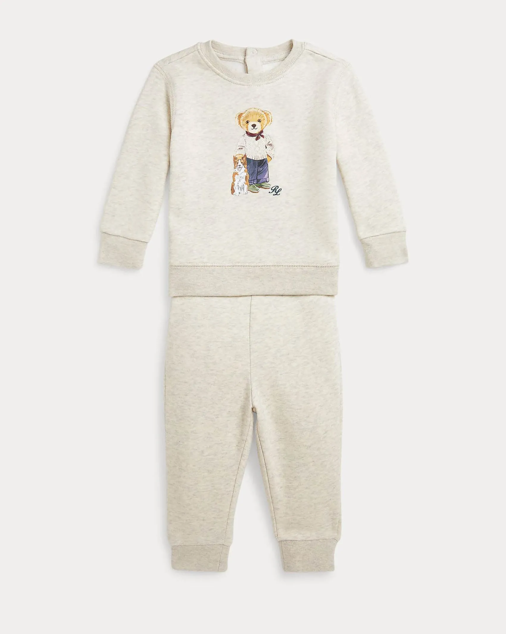 Tuta Ralph Lauren beige in misto cotone con stampa orsetto