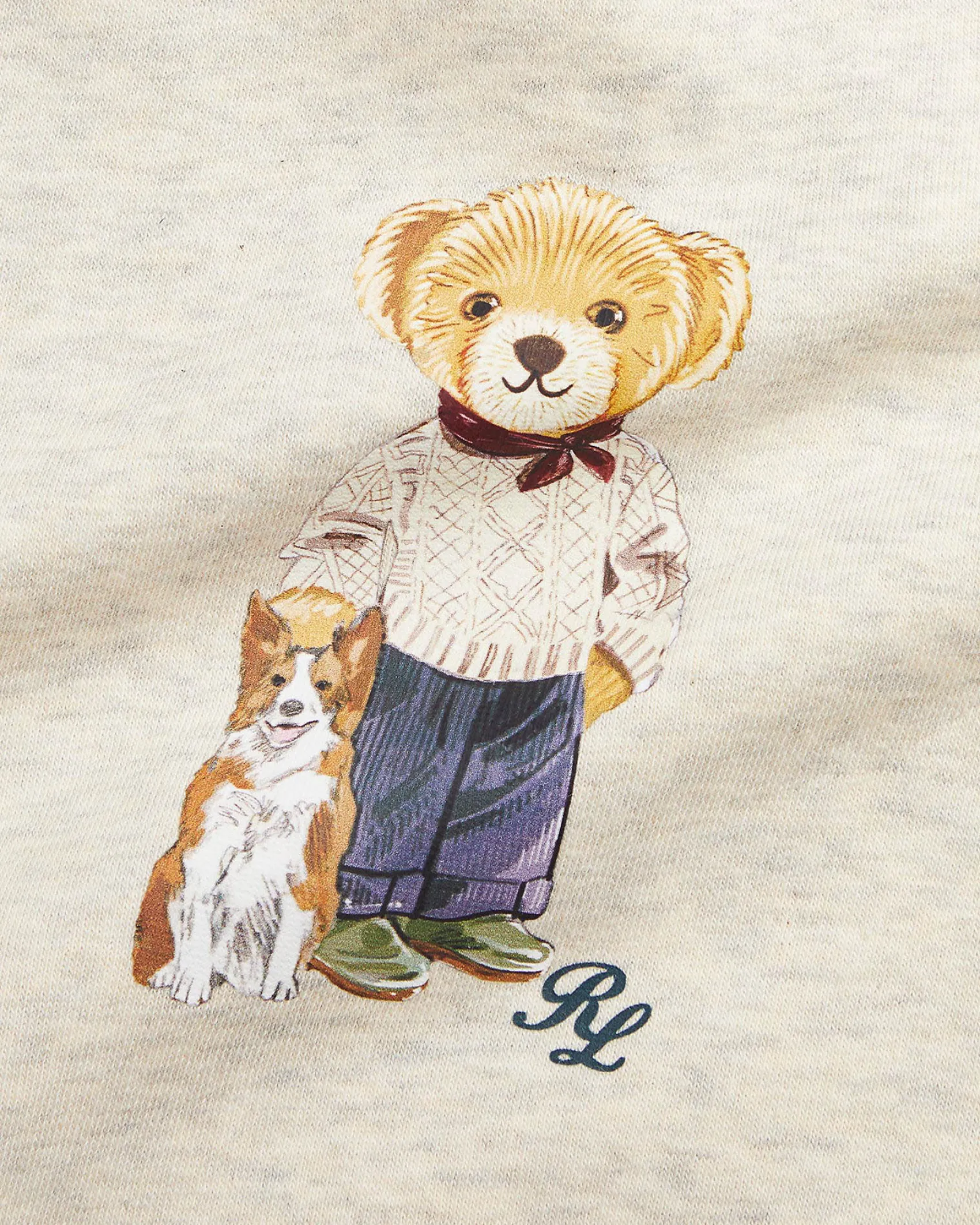 Tuta Ralph Lauren beige in misto cotone con stampa orsetto