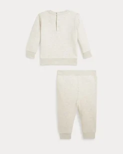 Tuta Ralph Lauren beige in misto cotone con stampa orsetto