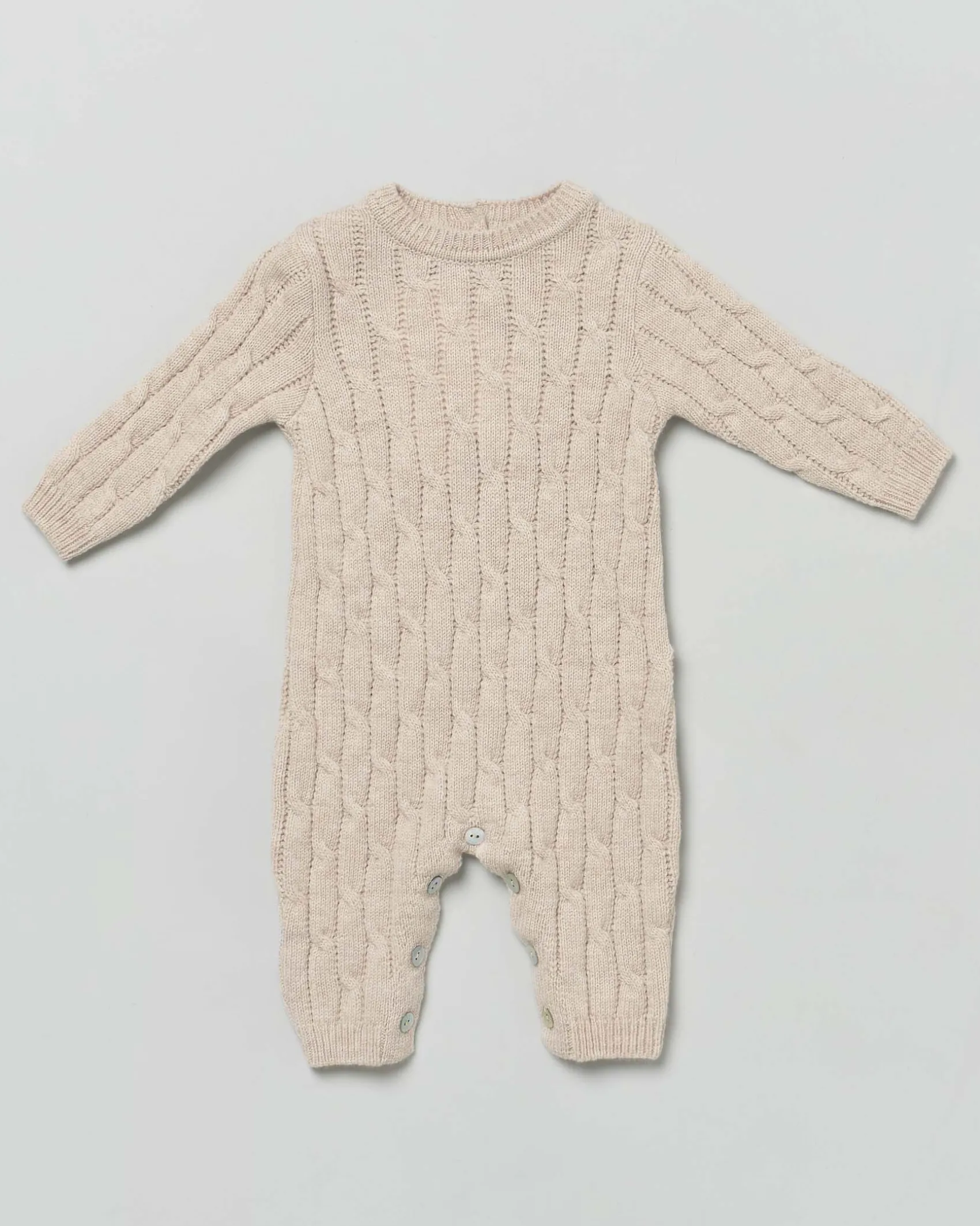 Tutina beige in pura lana a trecce a maniche lunghe