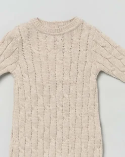 Tutina beige in pura lana a trecce a maniche lunghe