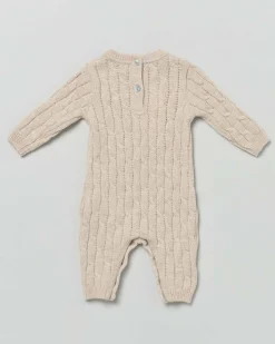 Tutina beige in pura lana a trecce a maniche lunghe