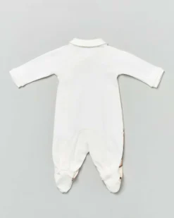 Tutina bianca in cotone a maniche lunghe con stampa orsette