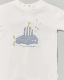 Tutina Lalalù avorio in cotone stretch con ricamo sommergibile