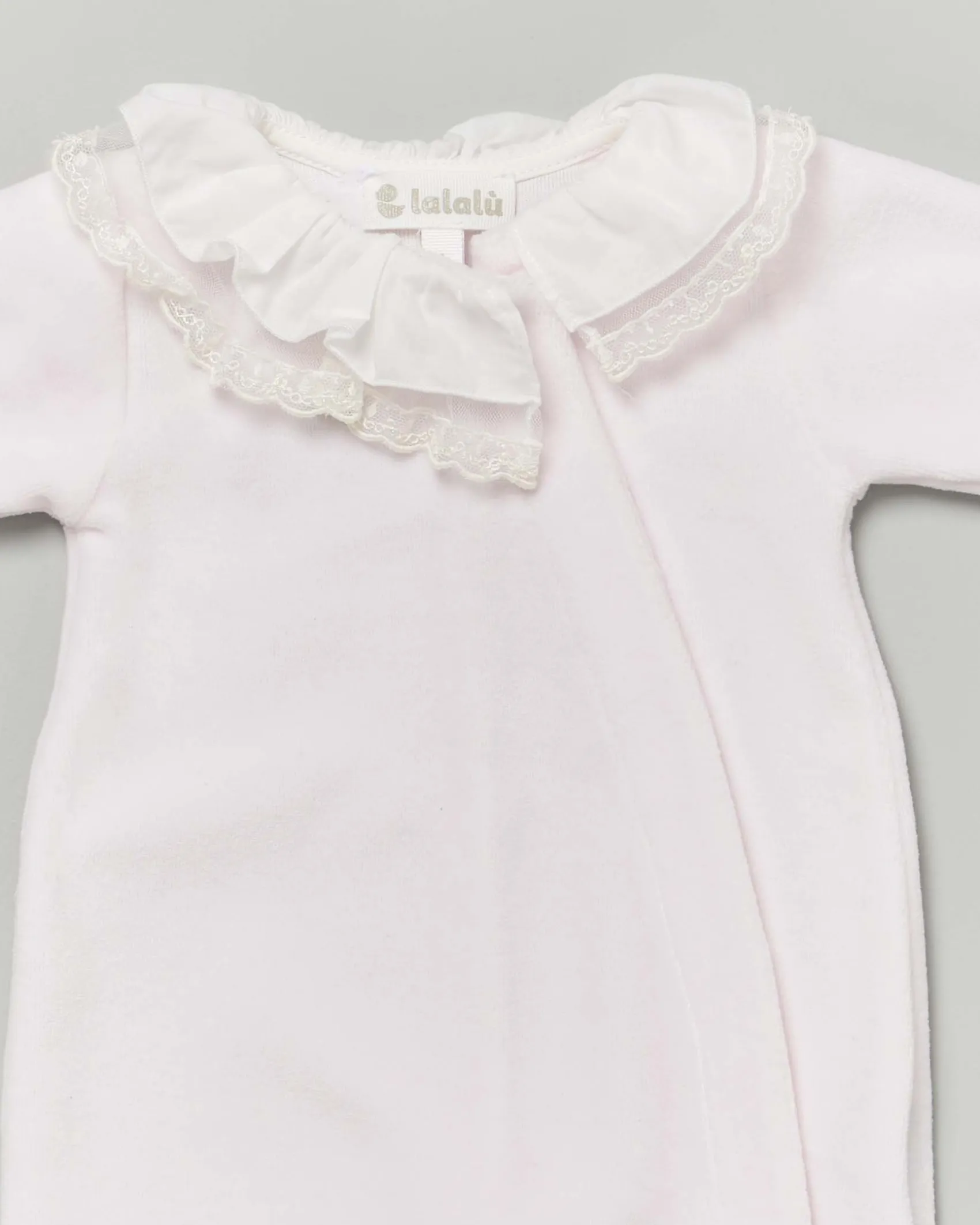 Tutina Lalalù in ciniglia rosa con colletto in pizzo