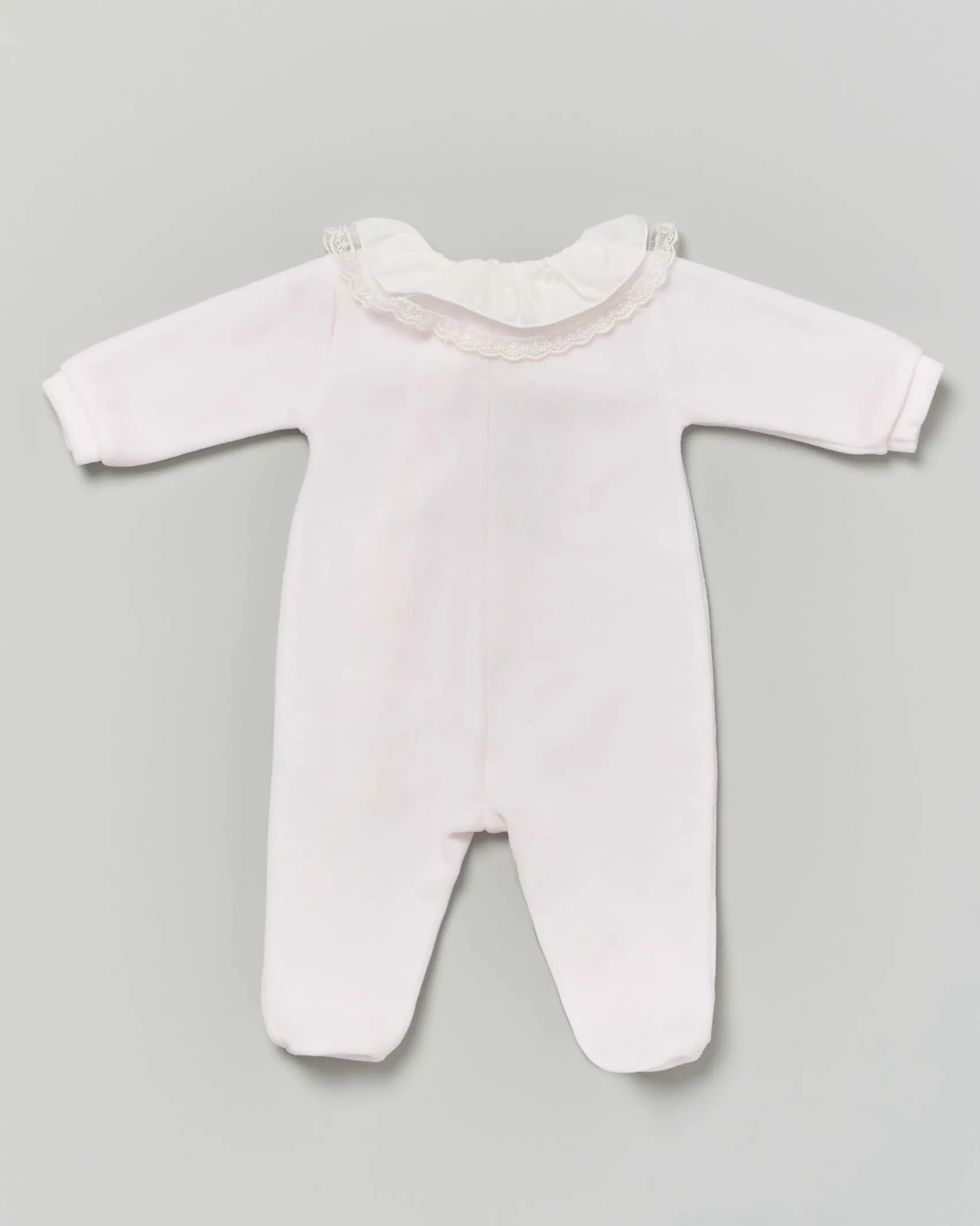Tutina Lalalù in ciniglia rosa con colletto in pizzo
