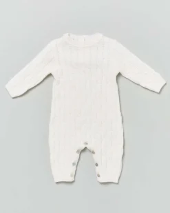 Tutina panna in pura lana a trecce a maniche lunghe