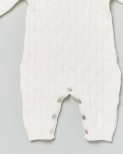 Tutina panna in pura lana a trecce a maniche lunghe