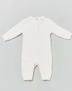 Tutina panna in pura lana a trecce a maniche lunghe