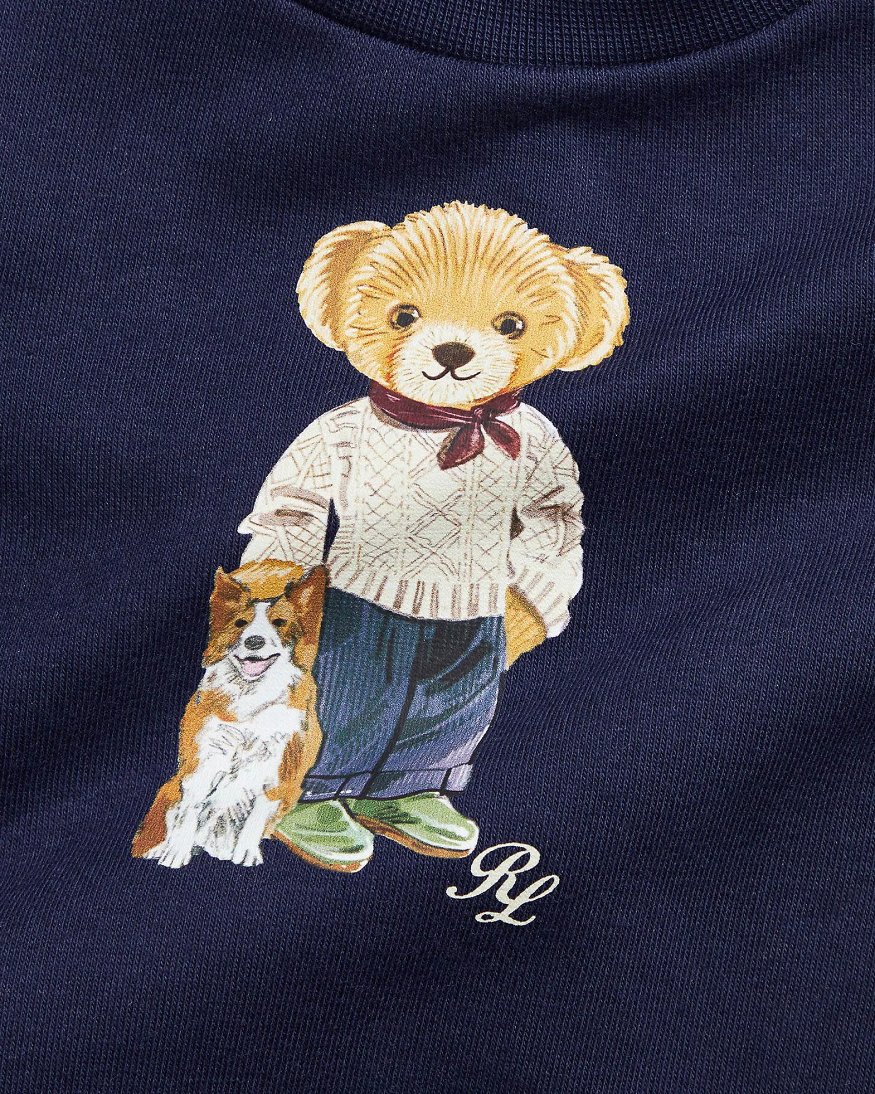 Tutina Ralph Lauren blu in misto cotone con stampa orsetto