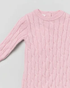 Tutina rosa in pura lana a trecce a maniche lunghe